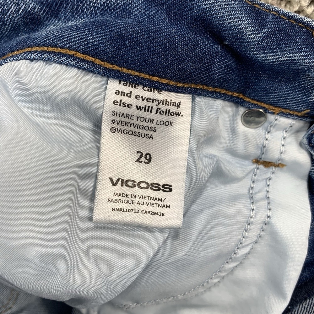 Vigoss Stevie Crop Straight Leg Jeans Womens 30 Blue Denim Distressed Button Fly - Picture 8 of 12